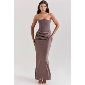 Taupe Corset Evening Gown